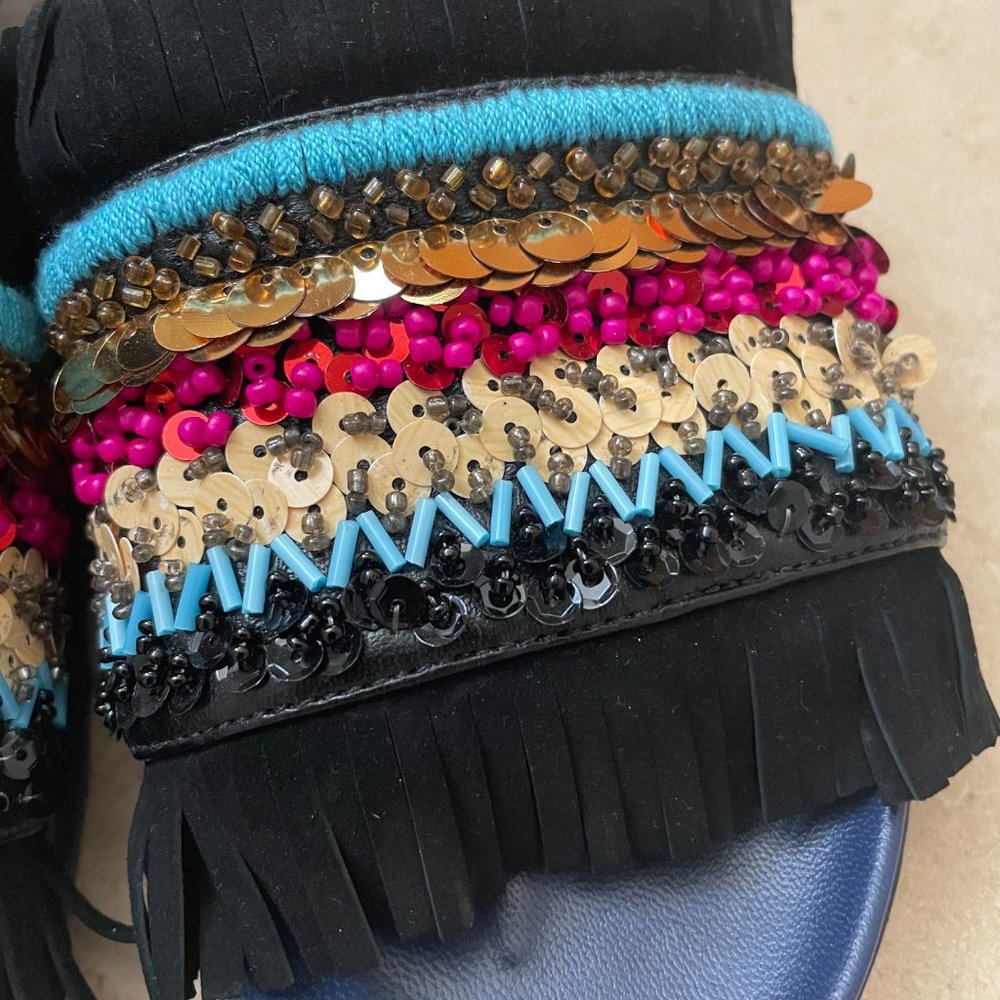 TORY BURCH Embellished Leather Slides Size 5 - Picture 5 of 6